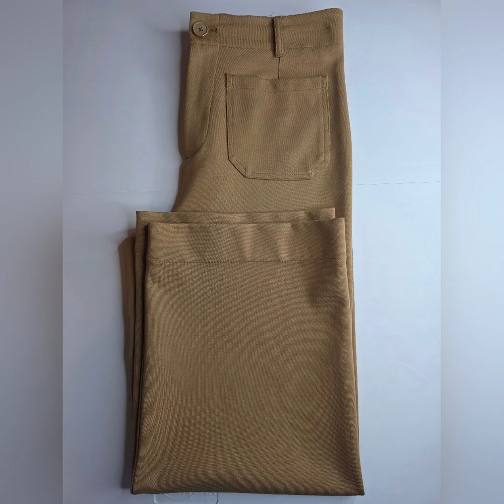 Jones & Co Tan High Rise Wide Leg Ankle Trousers Stretch Thick Size 10 2250-Ai - Picture 12 of 12